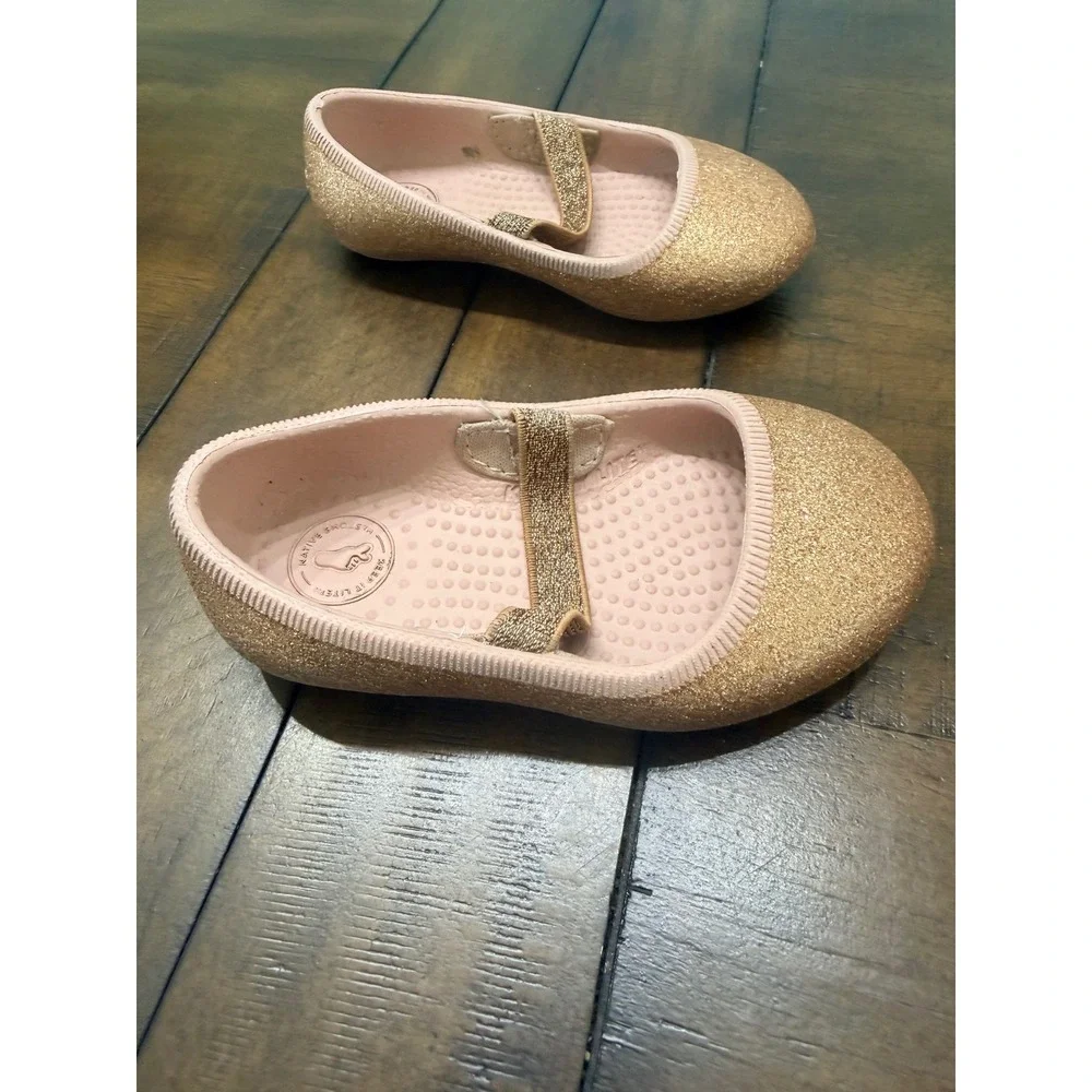 Native Shoes Juniper Bling Rose Gold Glitter Mary Jane Flats Kids Size C4
